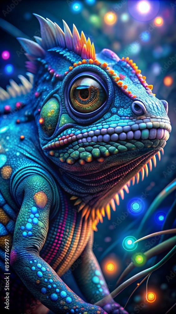 Obraz premium A vividly colored chameleon is depicted in striking detail.