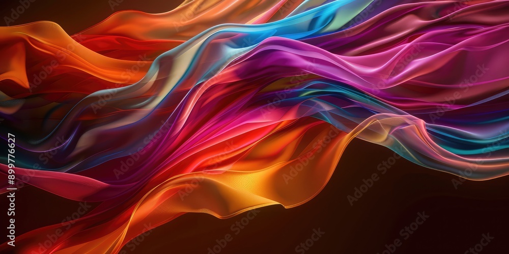Naklejka premium Bright multicolored silk waves. AI generation.