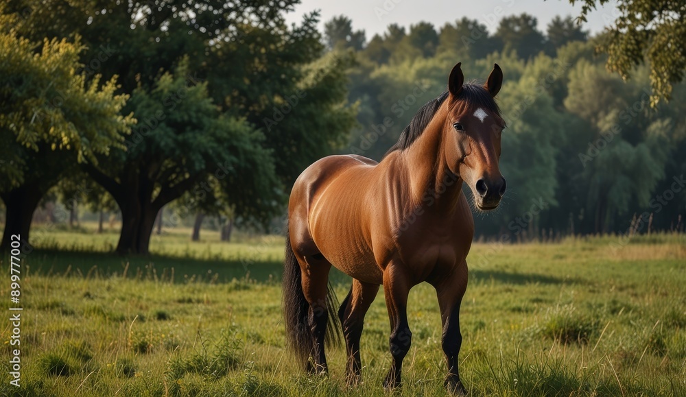 Fototapeta premium Majestic Brown Horse in Nature