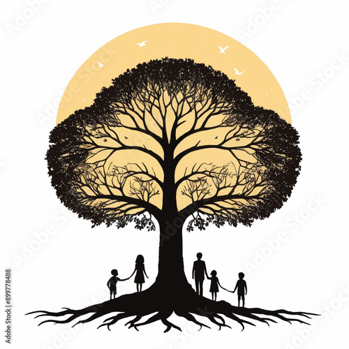 Family Gathering Around Tree