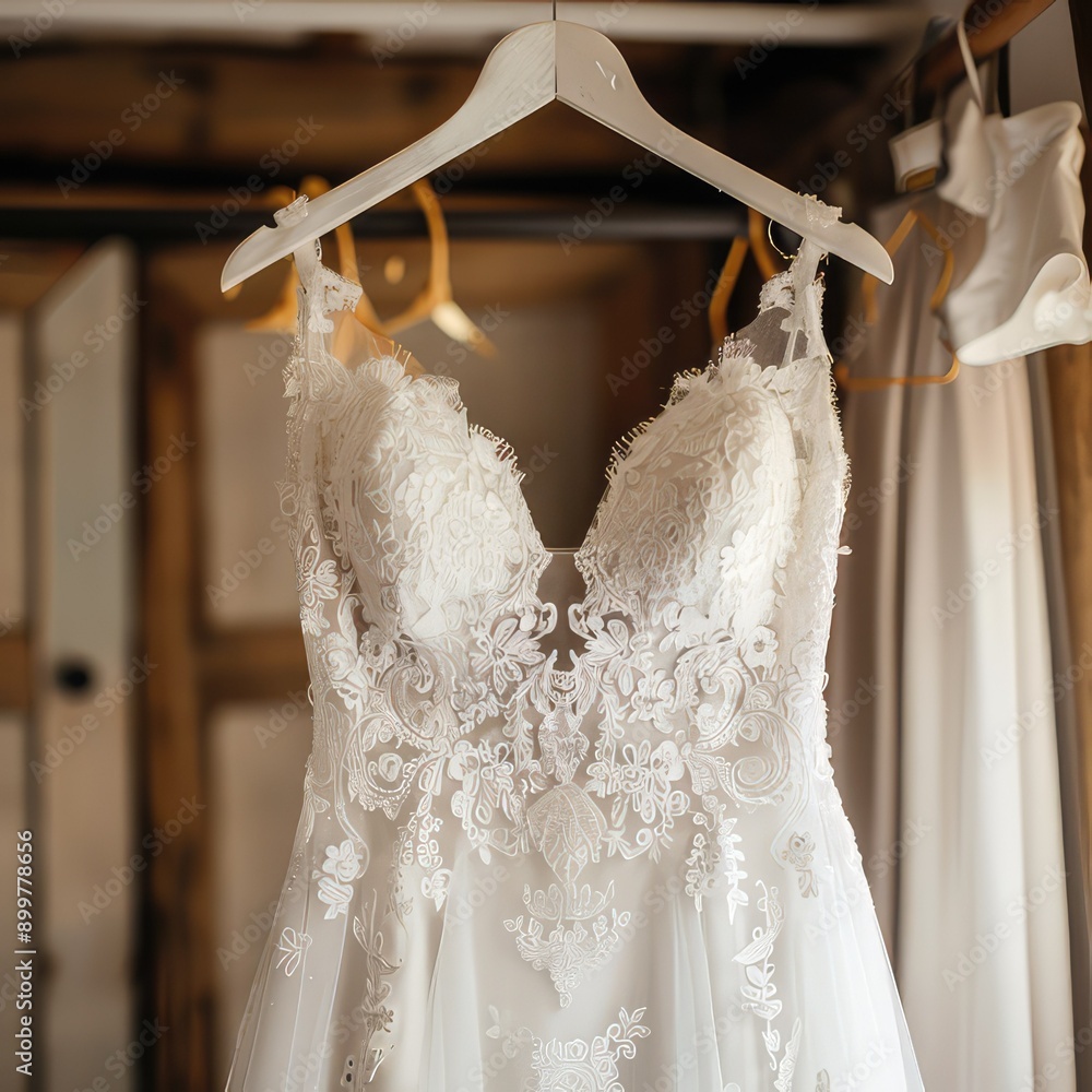 Bridal dresses in the bridal shop
