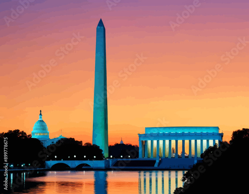Evening View of the U.S. Capitol and Lincoln Memorial Reflections