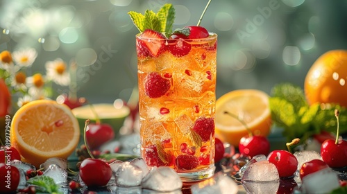 Refreshing Summer Drink with Cherries and Citrus