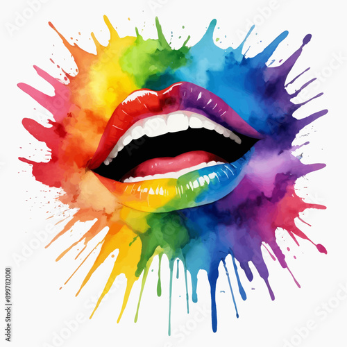 Colorful Mouth Spraying Rainbow Lips