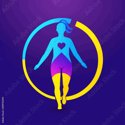 Colorful Human Silhouette with Heartbeat Symbol