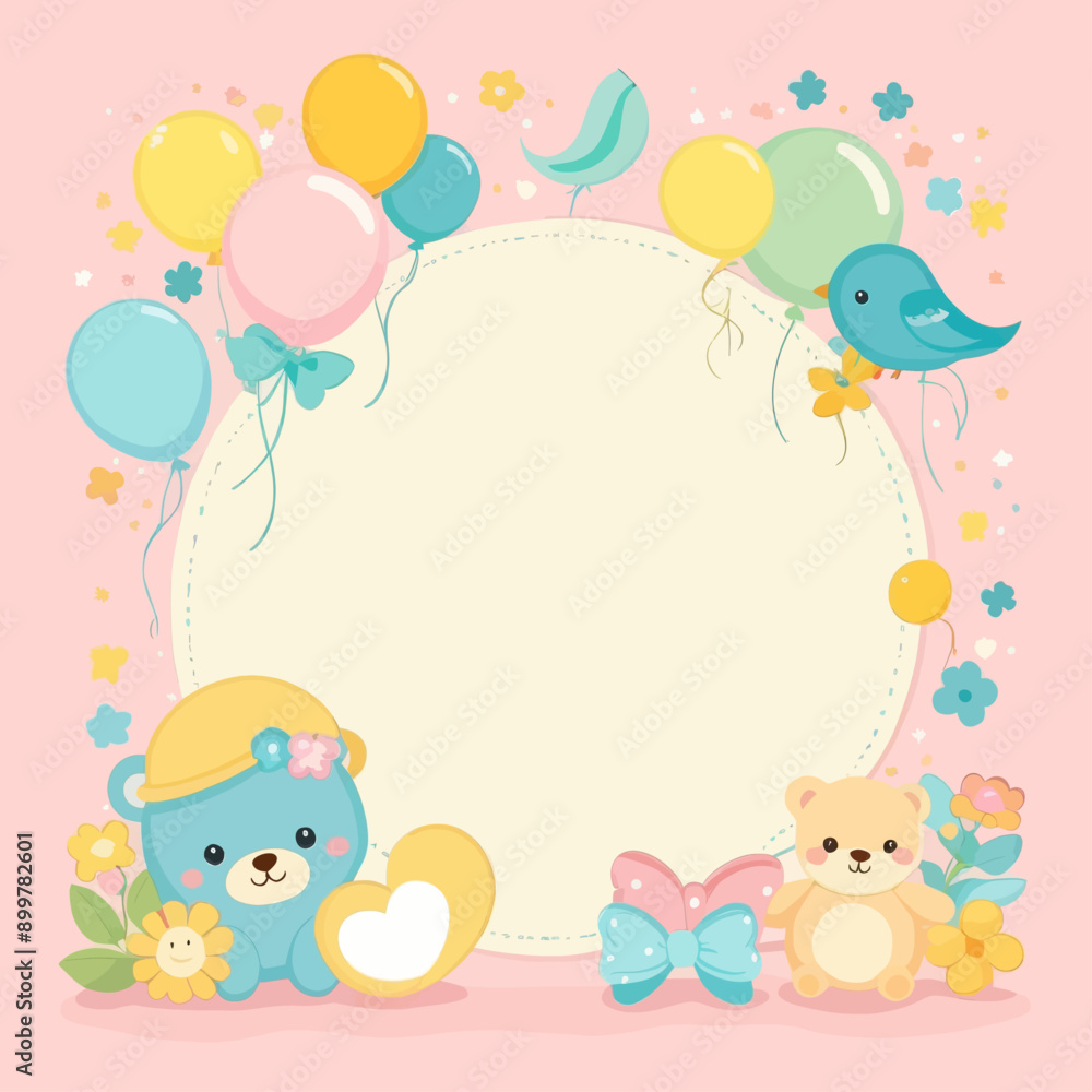 Colorful Birthday Party Invitation with Balloons and Teddy Bears Colorful Birthday Party Invitation with Balloons and Teddy Bears