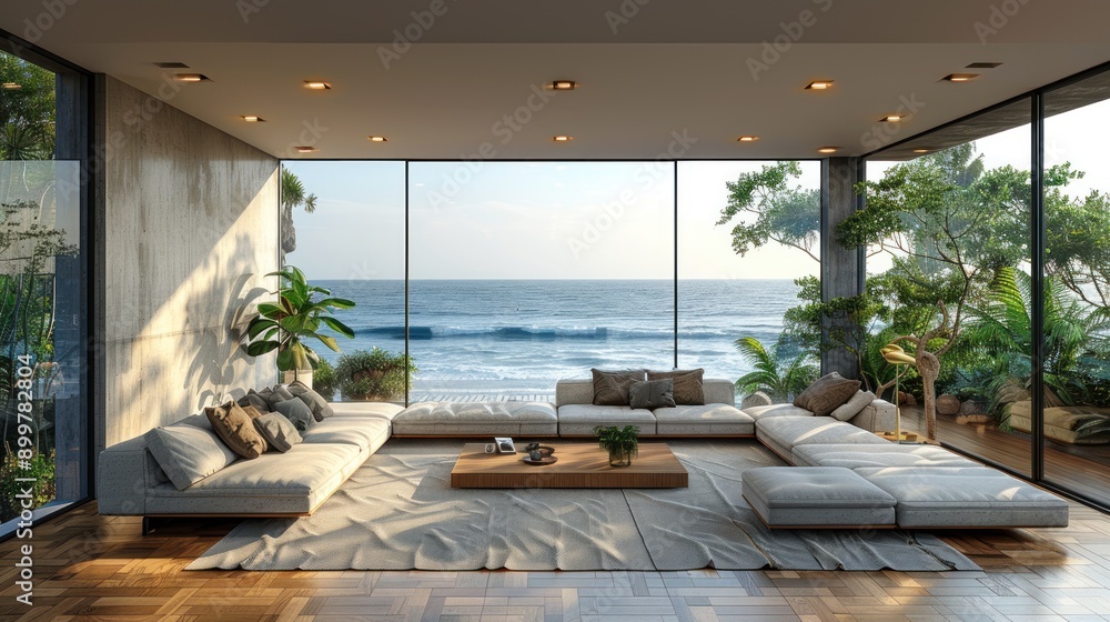 Obraz premium Modern Living Room with Ocean View