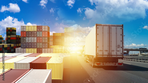 Truck enters container site...