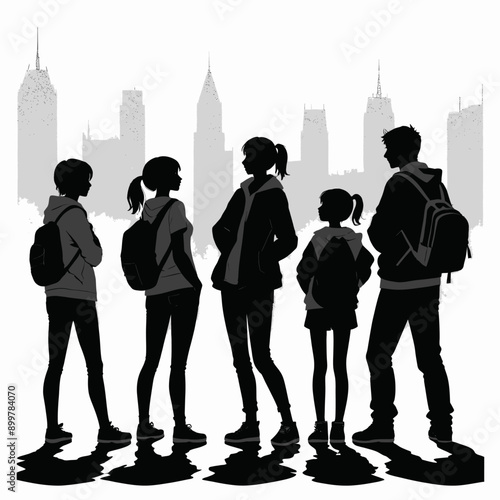City Silhouette: A Family Stroll Through the Cityscape