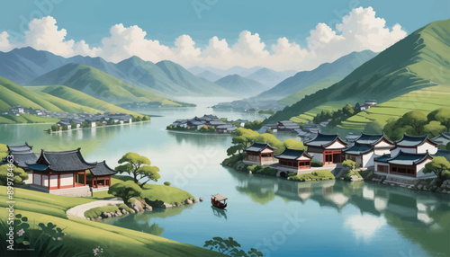 Chinese-style village on the waterfront