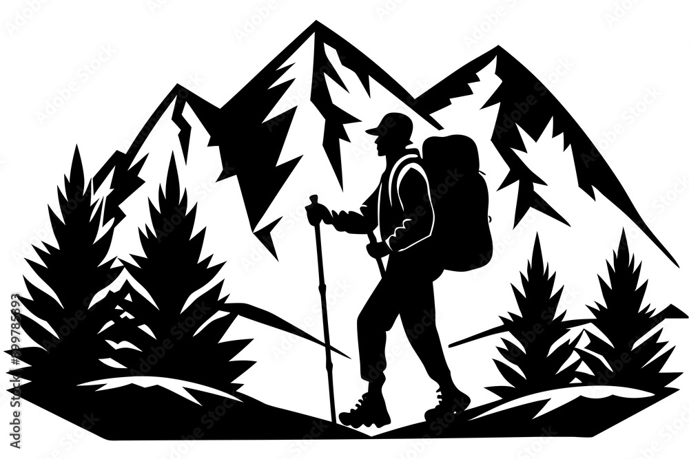 Hiking silhouette vector illustration Hiking silhouette vector illustration