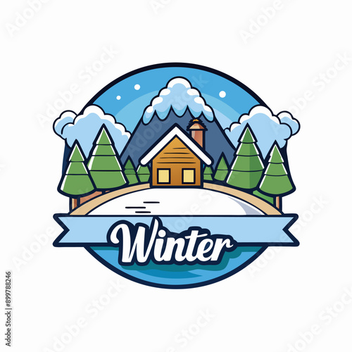 Wallpaper Mural Flat Illustration winter season with home and tree blue snow for your child book, cover book design Torontodigital.ca