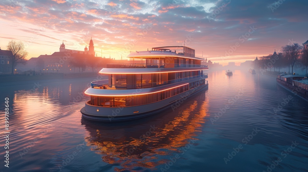 Obraz premium Luxury Cruise Ship at Sunset