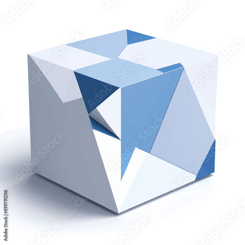 3D Geometric Cube with Blue Triangles
