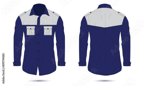 Formal long sleeve button down shirt template front and back view