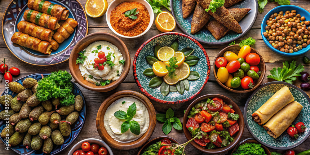 Fototapeta premium A Feast for the Senses: Middle Eastern Cuisine Spread
