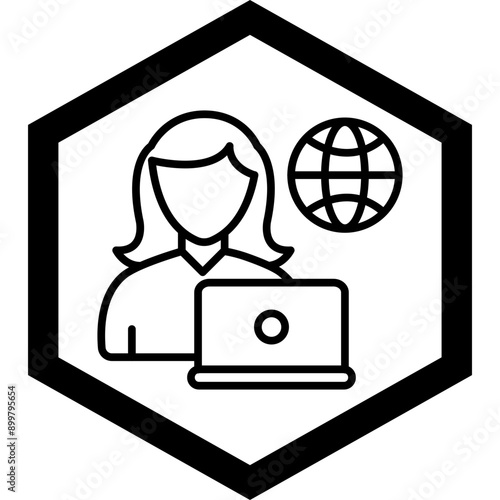 Remote Female Worker Icon Design