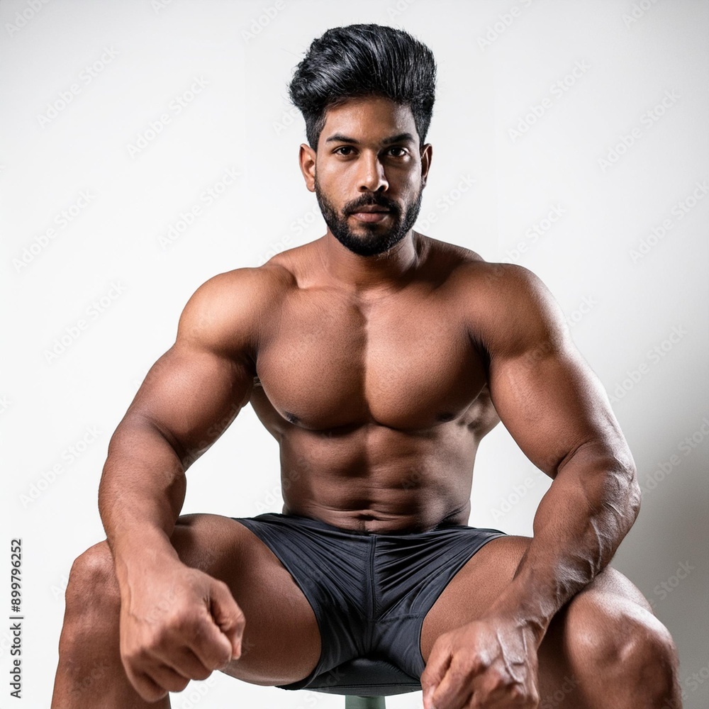 A handsome young Indian muscular men with bold muscular legs close up shot, on white background A handsome young Indian muscular men with bold muscular legs close up shot, on white background