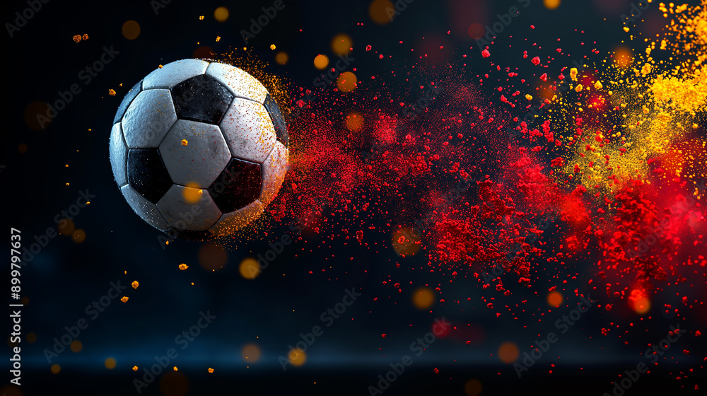 Naklejka premium Dynamic soccer ball in colorful action explosion of paint sport motion and vibrant energy