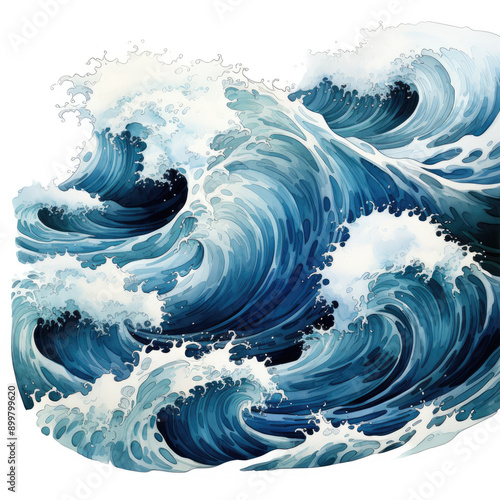 Watercolor watercolor waves, clipart Illustration, Generative Ai