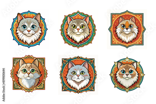 Logo sets of Persian cats, labeled cartoon vector design illustration.