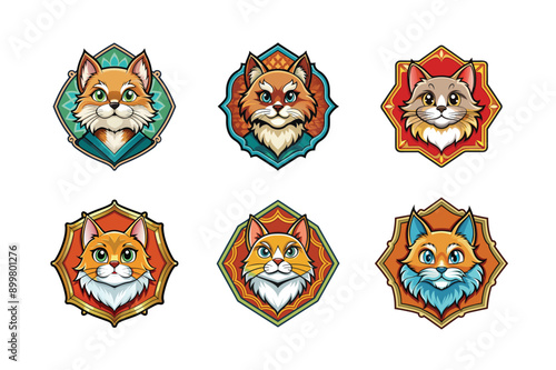 Logo sets of Persian cats, labeled cartoon vector design illustration.