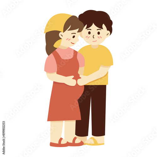illustration of husband and his pregnant wife