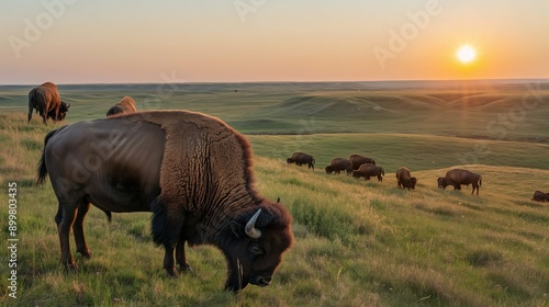 Wallpaper Mural herd of bison grazing on a vast prairie at sunset Torontodigital.ca