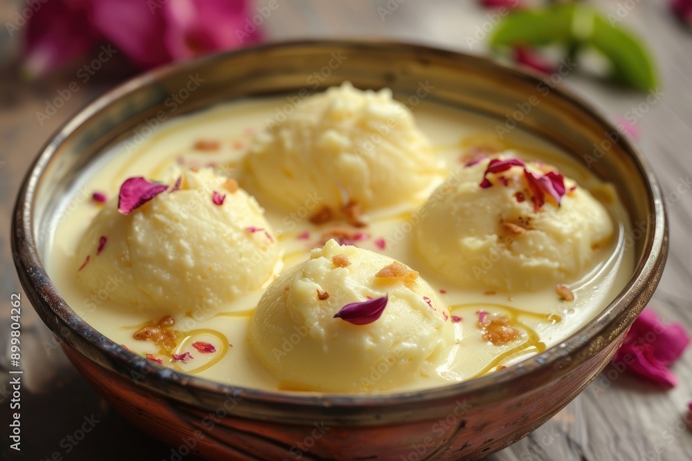 Sweet Cream Dessert with Rose Petals and Honey Drizzle Sweet Cream Dessert with Rose Petals and Honey Drizzle