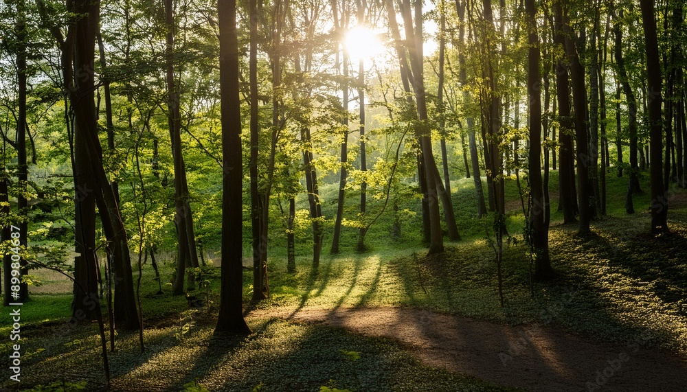 Obraz premium 生命力溢れる木立と清々しい木漏れ日5