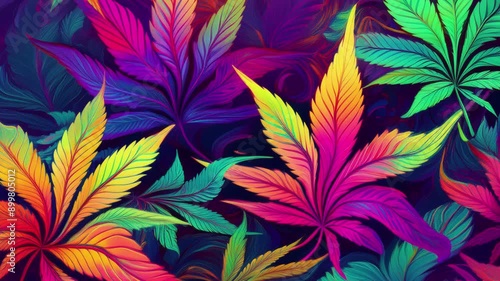 Wallpaper Mural Colorful trippy psychedelic cannabis background animation. Gently rippling marijuana leaves in vibrant neon colors. Suitable for cannabis culture, wellness, or alternative lifestyles projects.  Torontodigital.ca
