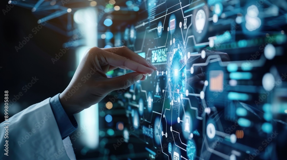 . Digital healthcare and network connection on hologram virtual screen, insurance. medical technology and network concept AI generated . Digital healthcare and network connection on hologram virtual screen, insurance. medical technology and network concept AI generated