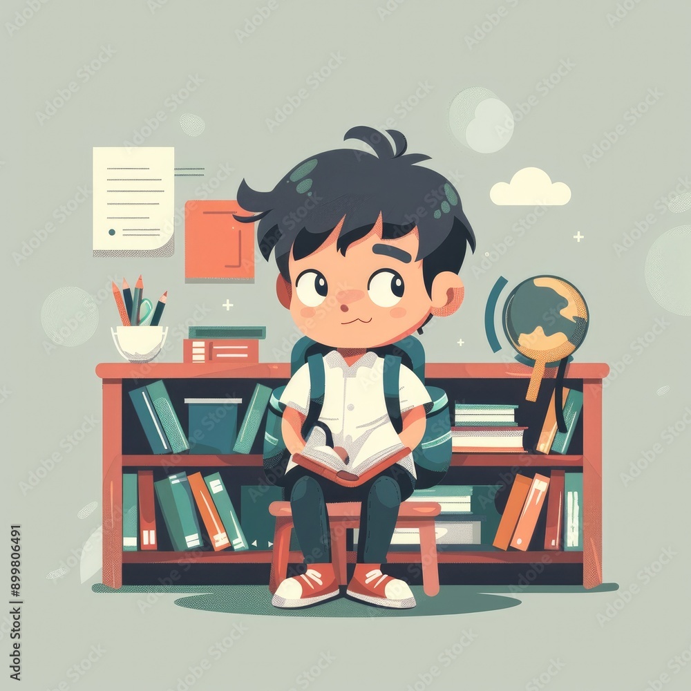 Children Back to School Flat Illustration Children Back to School Flat Illustration