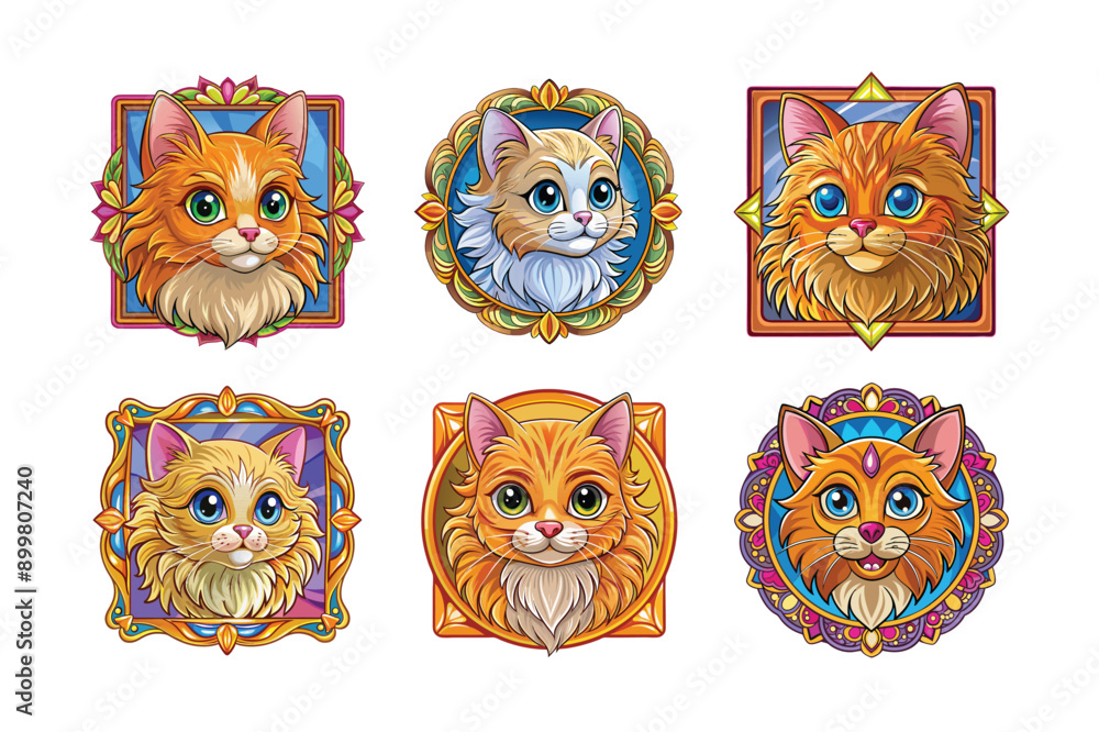 Logo sets of Persian cats, labeled vector kawaii illustration. Logo sets of Persian cats, labeled vector kawaii illustration.