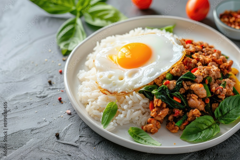 Stir-fried Basil with Pork, Fried Egg, and Rice Stir-fried Basil with Pork, Fried Egg, and Rice