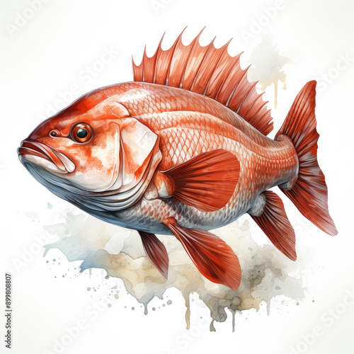 Watercolor Redfish, clipart Illustration, Generative Ai