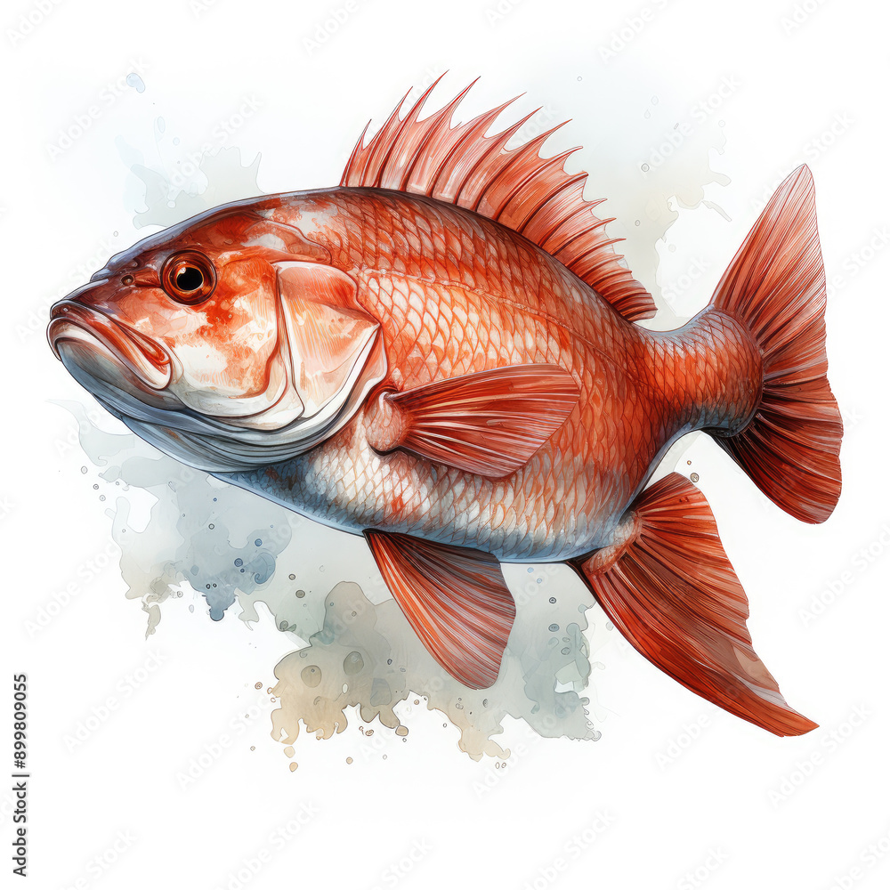 Watercolor Redfish, clipart Illustration, Generative Ai Watercolor Redfish, clipart Illustration, Generative Ai