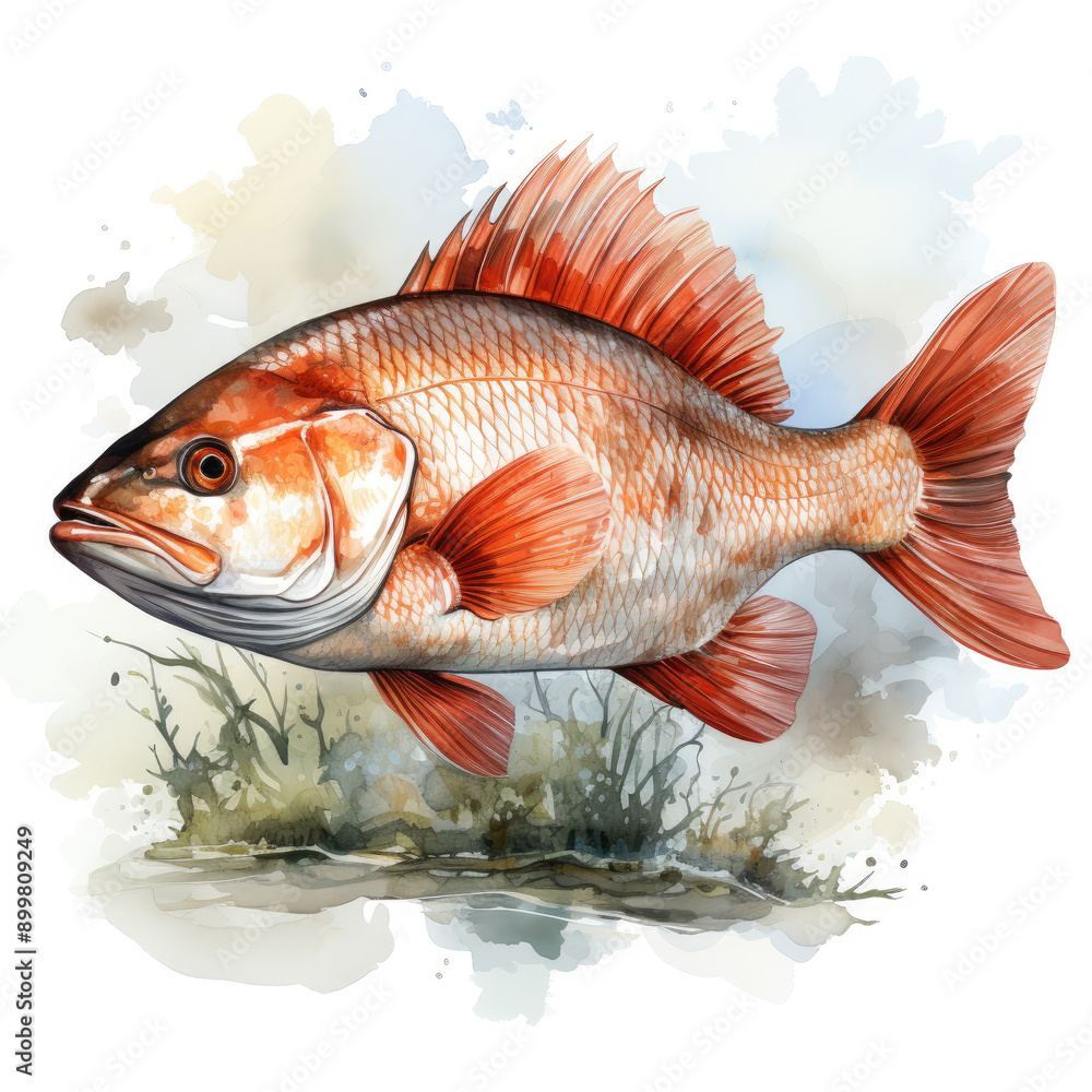 Watercolor Redfish, clipart Illustration, Generative Ai Watercolor Redfish, clipart Illustration, Generative Ai