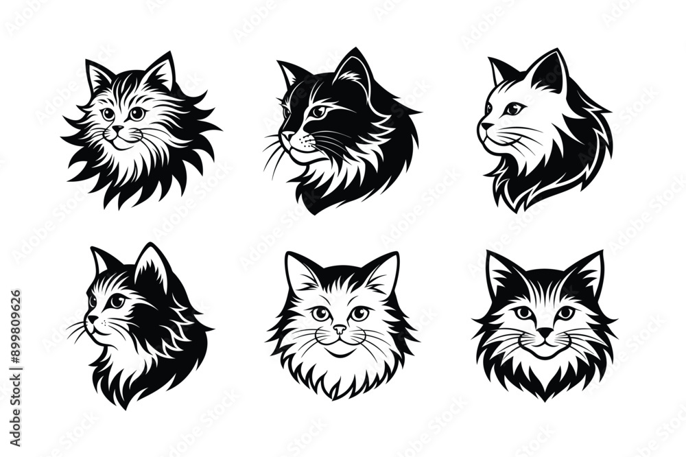 Logo sets of Persian cats, labeled linocut vector illustration. Logo sets of Persian cats, labeled linocut vector illustration.