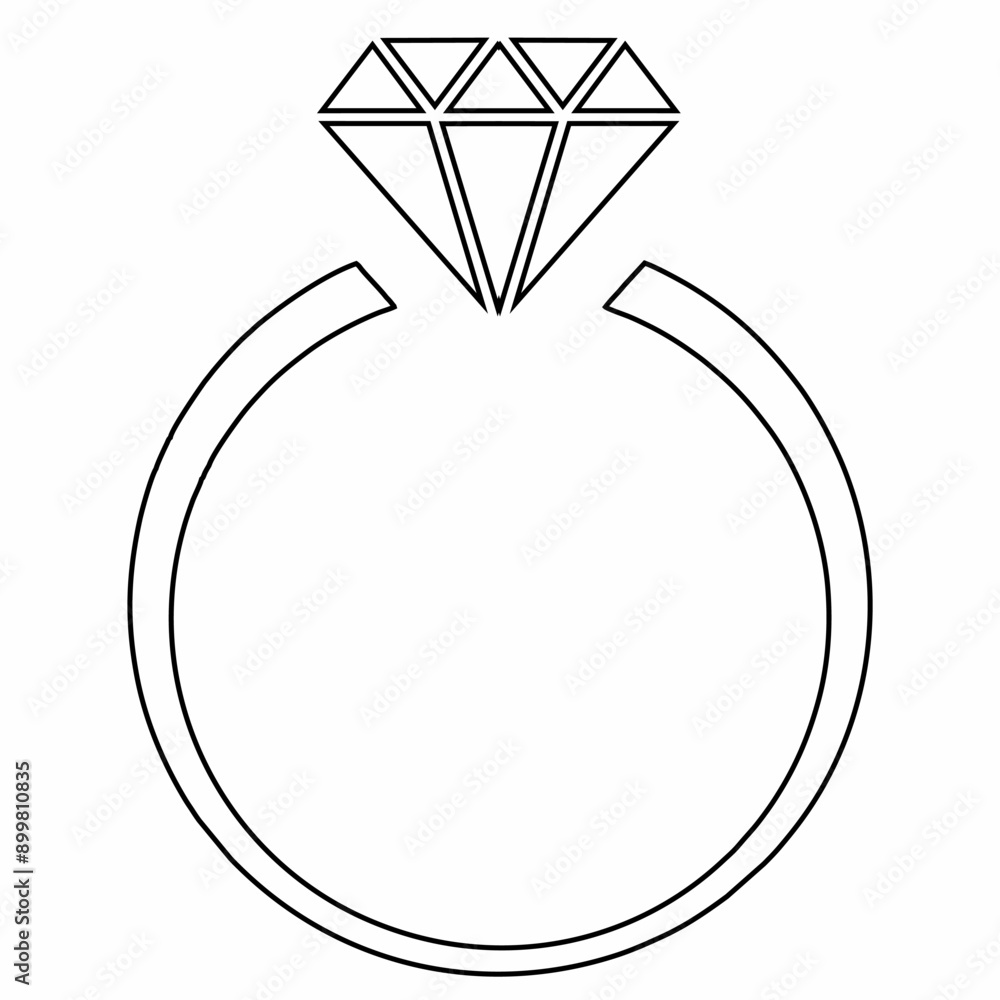 Icon of one ring with diamond or other gem. Engagement or marriage ring, jewelry. Isolated object. Vector black symbol, line, outline, sign. Icon of one ring with diamond or other gem. Engagement or marriage ring, jewelry. Isolated object. Vector black symbol, line, outline, sign.