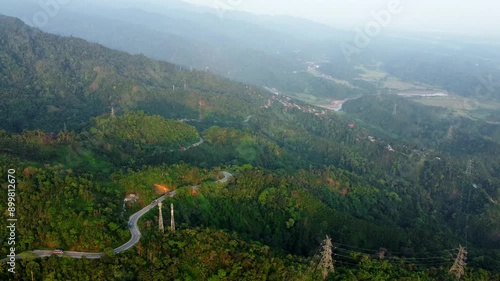 Aerial view of meghalaya forest and  sonapur river in India. The beautiful mountain of kuliang in meghalaya India. photo