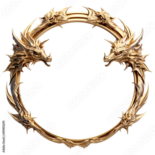 Luxury frame fantasy with dragons. Luxurious empty ring with ornament of heads dragon and frozen precious flames