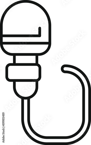 Line art icon of a lapel or lavalier microphone, commonly used by journalists and broadcasters