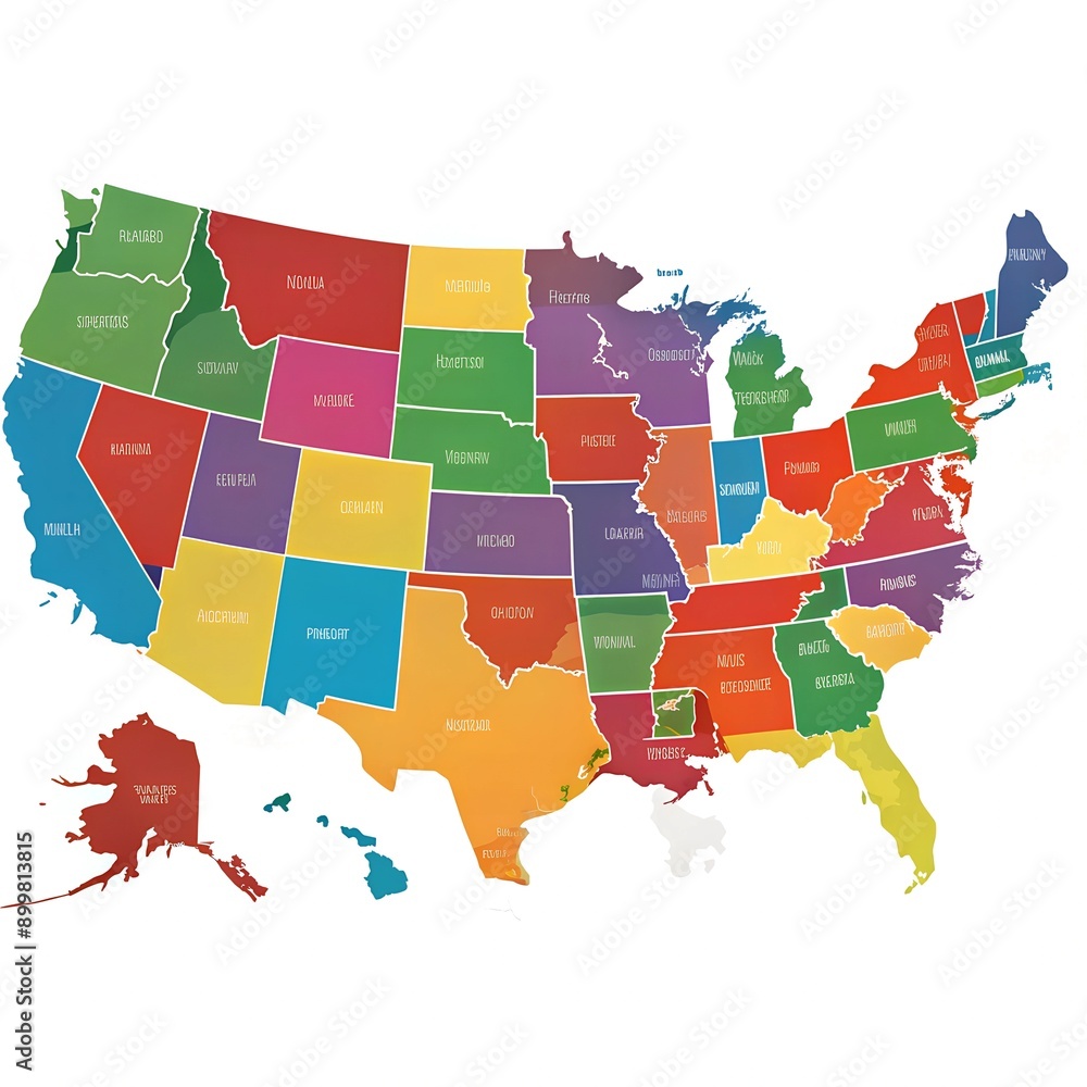 USA Map. Poster map of United States of America. Print of USA with name