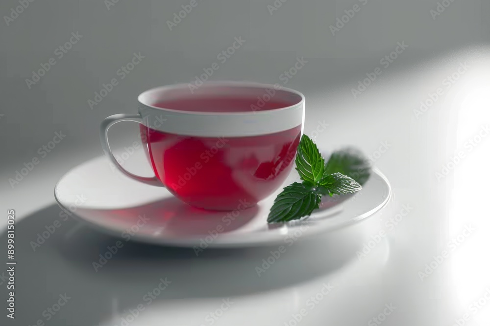 Modern Red Cup of Hibiscus Tea on White Background with Fresh Flowers Modern Red Cup of Hibiscus Tea on White Background with Fresh Flowers