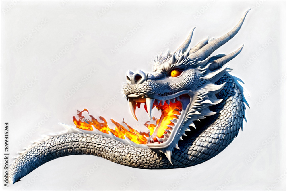 Generative Ai illustration of Fire chinese dragon head with flame fire ...