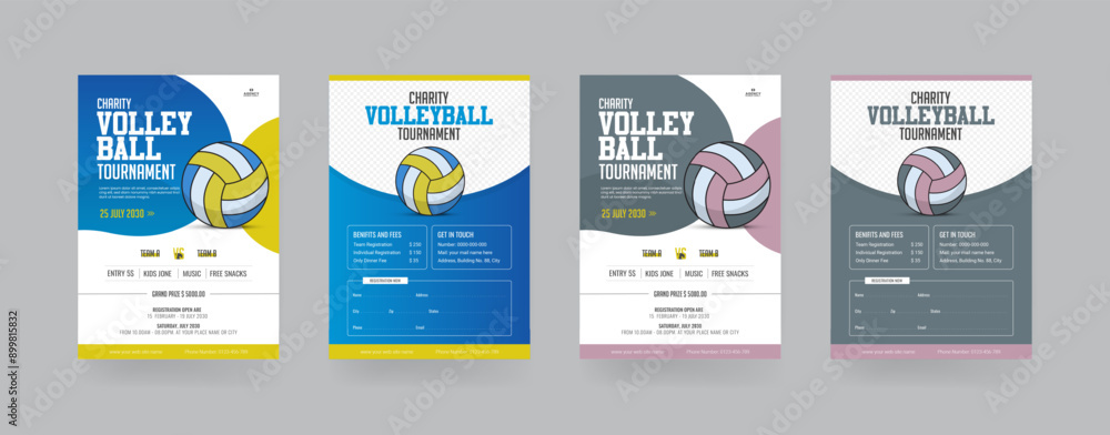 Fototapeta premium Volleyball tournament flyer layout. championship posters with volleyball ball template