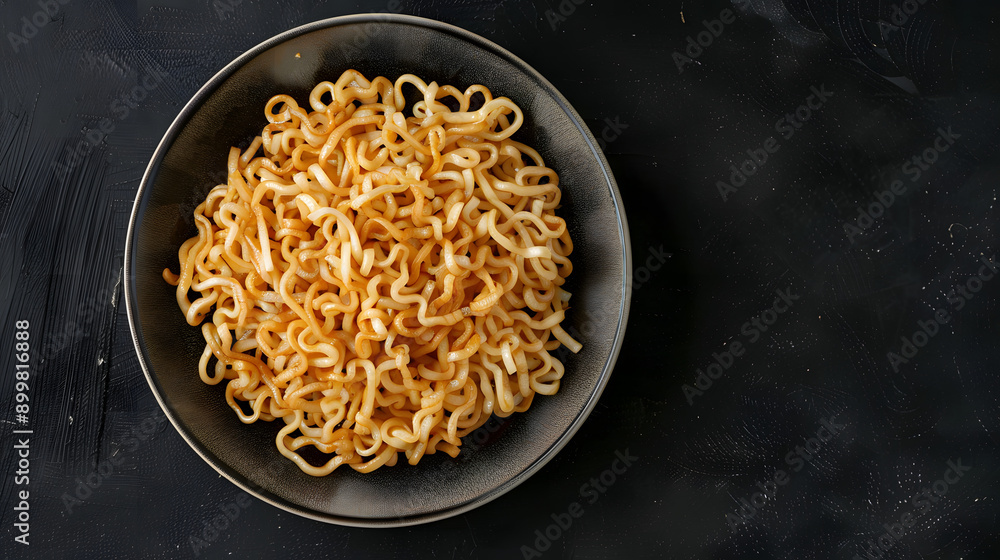 Bowl of Fried curly Noodles on Dark Slate Background Bowl of Fried curly Noodles on Dark Slate Background