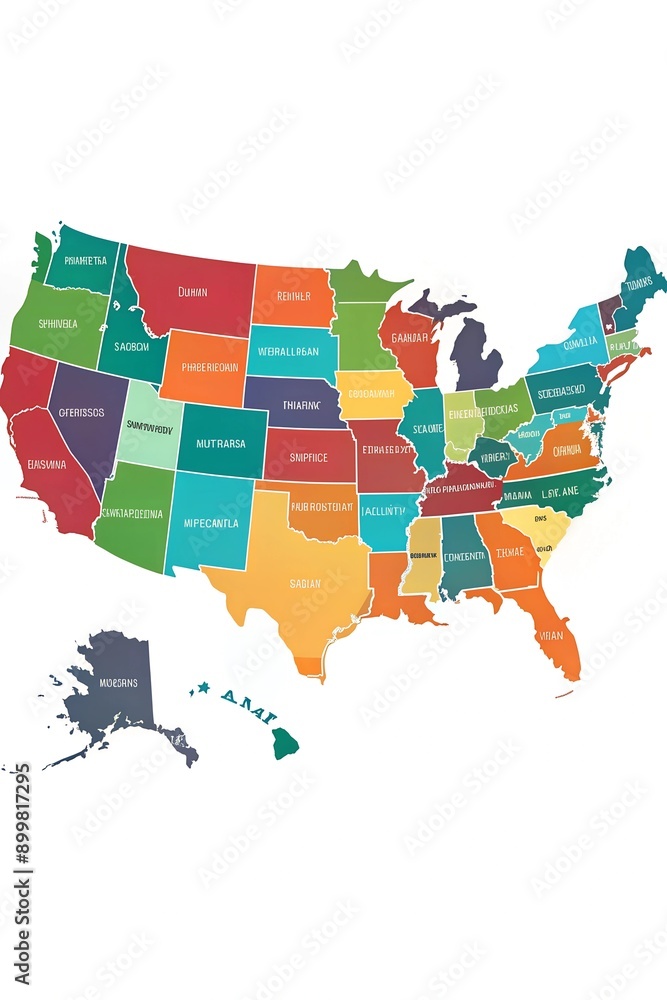USA Map. Poster map of United States of America. Print of USA with name
