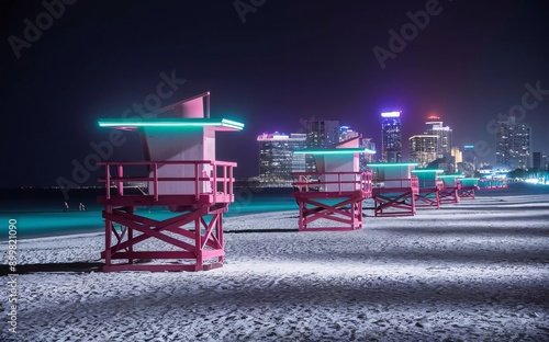 Miami Miami Beach with colorful lifeguard towers and nightlife scene photo